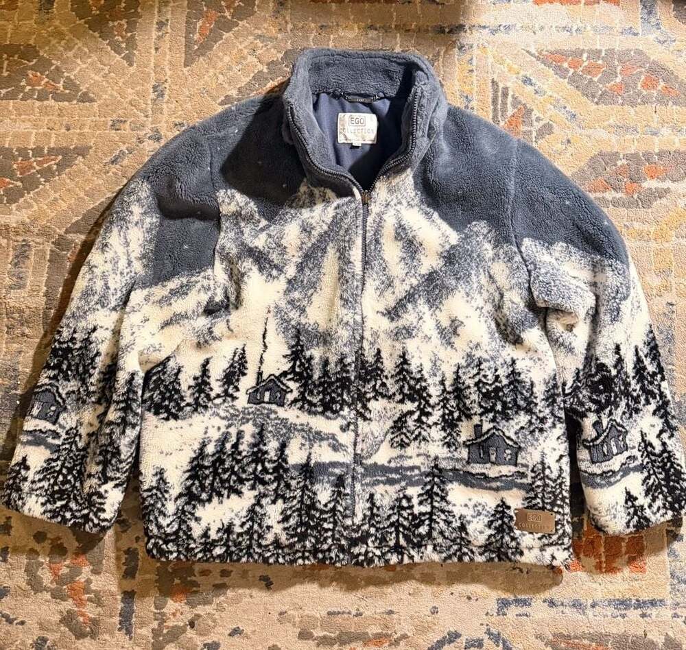 EGO Collection Vintage Landscape Print Fleece Zip-Up Jacket size XL